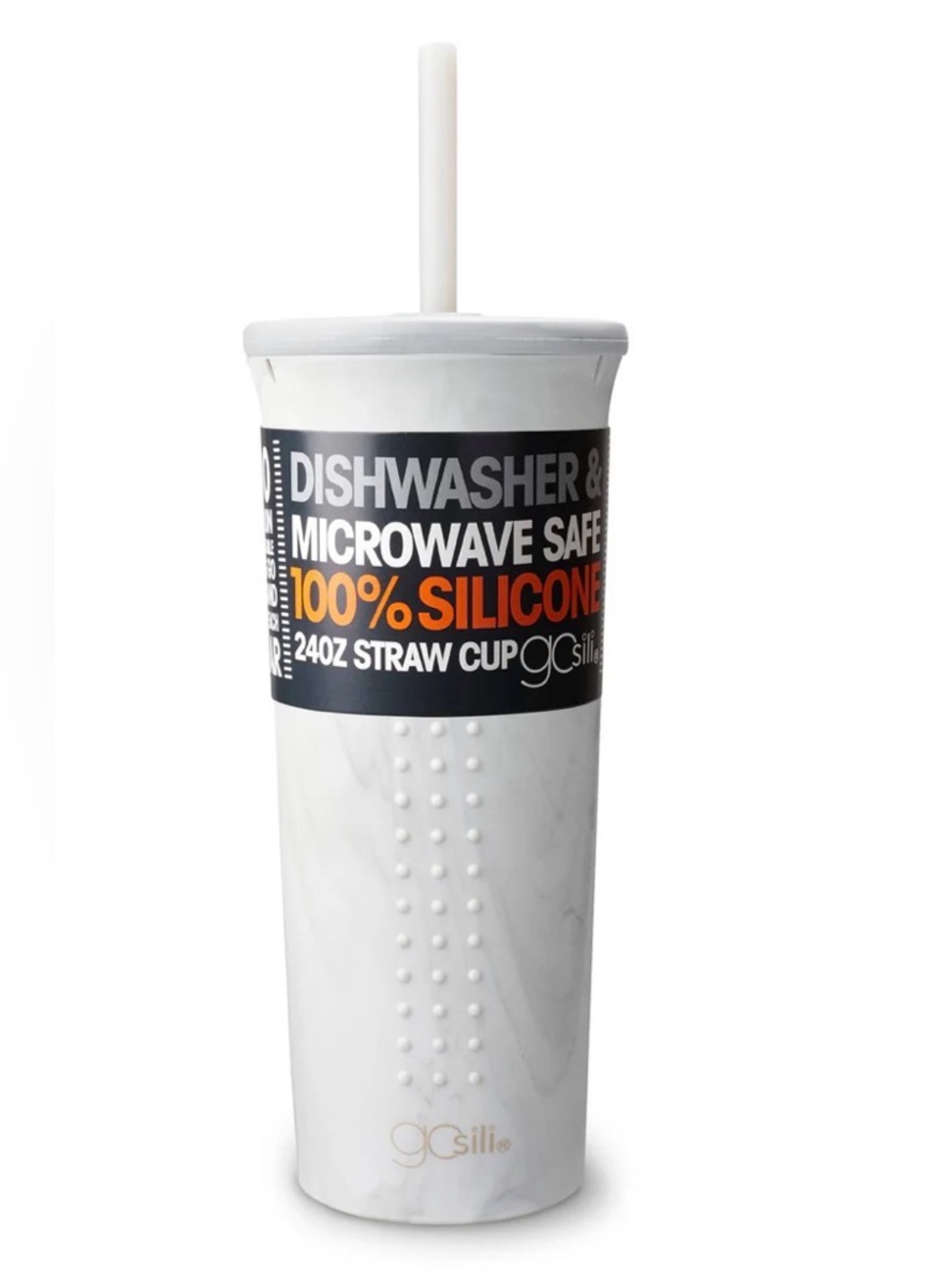 GoSili 24oz Silicone Straw Cup Marble White – Dishwasher & Microwave Safe – NWT